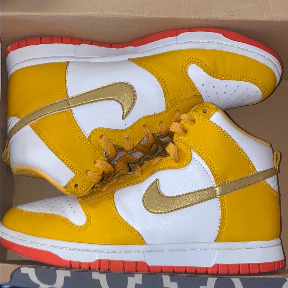 Womens Yellow and Gold High-Top Dunks